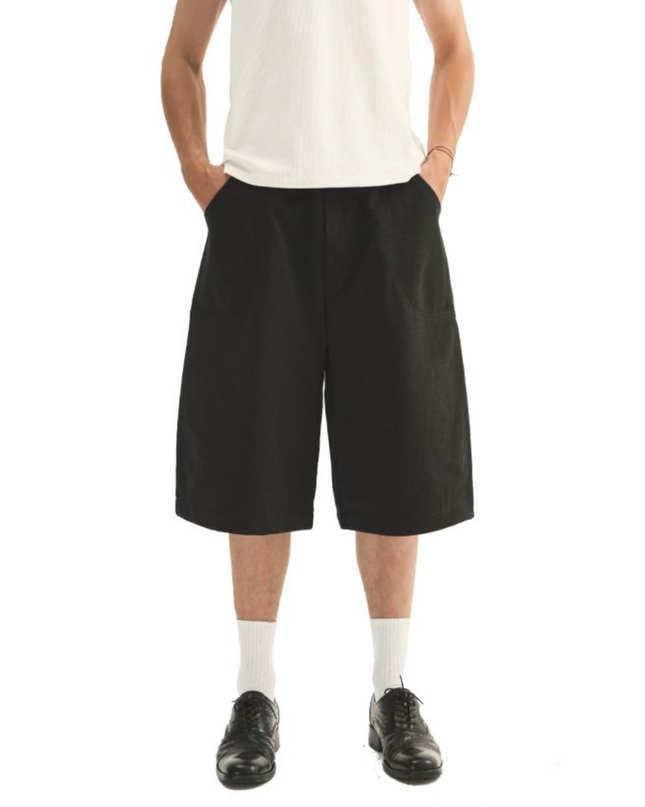 Men's Wide-Leg Fleece Shorts SM4 -Black