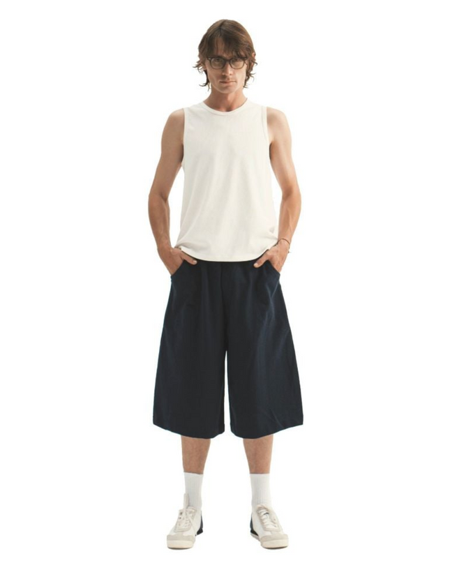 Men's Wide-Leg Fleece Shorts SM3 - Navy