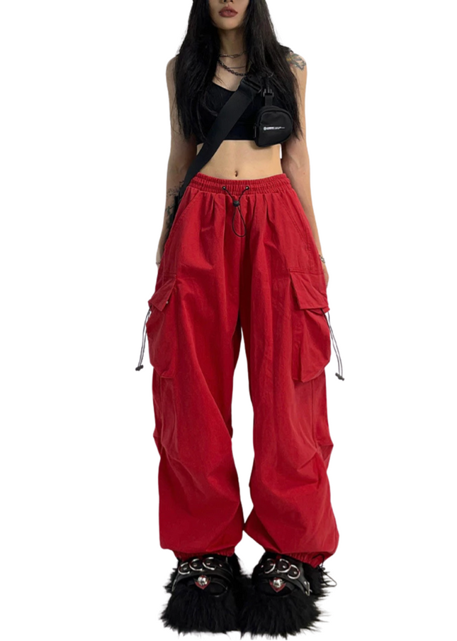 Khaki wide leg pants G8 - Red